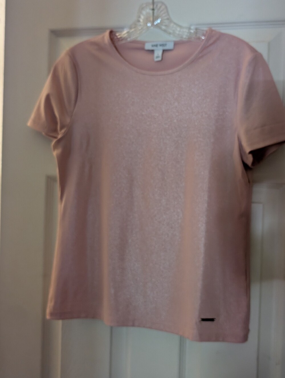 Nine West Light Pink Glitter Front Short-Sleeve Tee